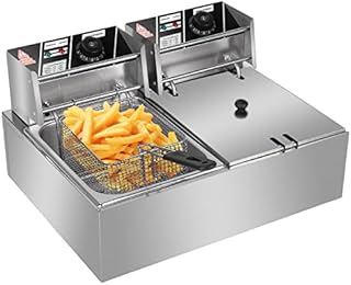 ROVSUN 22.8QT Electric Deep Fryer w/ 2 Baskets & Lids, 21.6L Stainless Steel Commercial Double Fryer, Countertop Kitchen Frying Machine w/ Temperature Control, French Fries Donuts 5000W