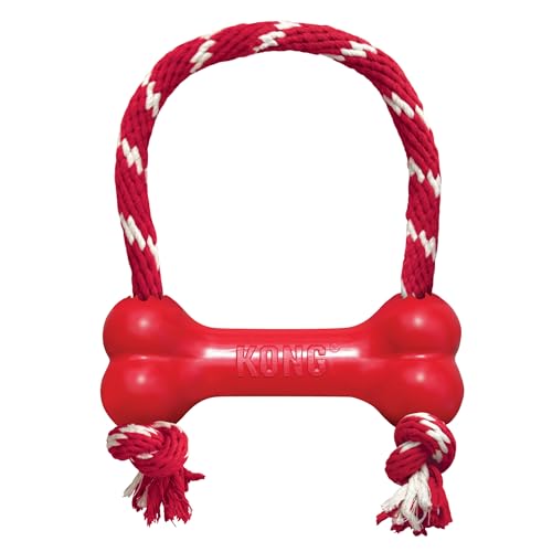 KONG Goodie Bone Con Corda - Osso Classico In Gomma Naturale - Dispensatore Di Biscotti per Cani - Rosso - Per Cani Di Taglia XS