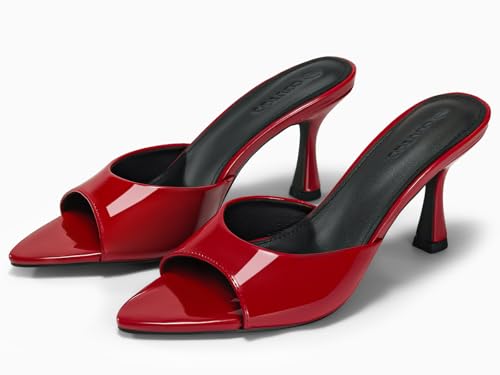 Image of Coutgo Womens Heeled Mules Pointed Peep Toe High Heels Slip On Backless Mule Sandals Dress Shoes