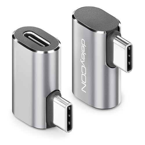 deleyCON USB-C Adapter Winkel flach 90 Grad (2 St&uuml;ck) 40Gbps, 240W, 8K60Hz, Aluminium Geh&auml;use, Typ C Stecker auf Buchse Kompatibel mit Smartphone Tablet Laptop Notebook PC Switch UVM.