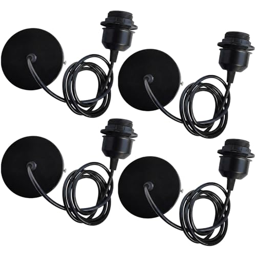 Image of DXPETA Pendant Light Fitting, Black Light Fittings, Ceiling Pendant Light Fitting, Black Ceiling Rose, Four 0.8 Metre Black Pendant Lights for Home Lighting