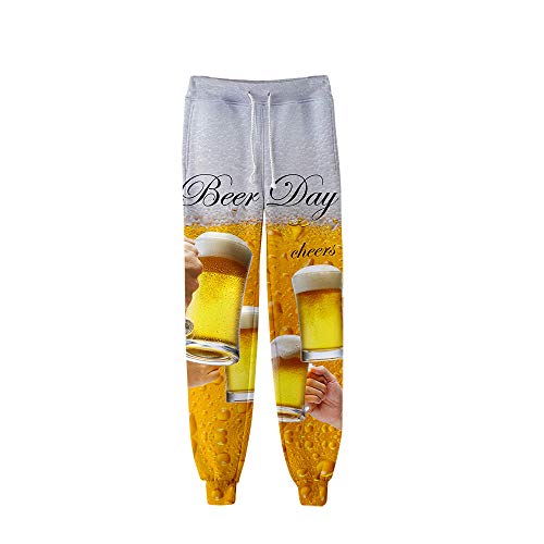 Surwin Unisex Jogger Hosen Herren Damen Trainingshose 3D Bier Bedruckte Slim Fit Hose Jogginghose Hip Hop Streetwear Sporthose Baggy Kordelzug Freizeithosen (Gelbes Bier 9,XL) Cover