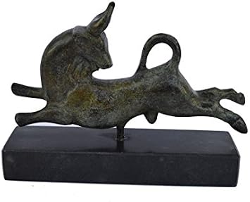 Bronze Bull Statue Ancient Greek Reproduction Sculpture on Marble