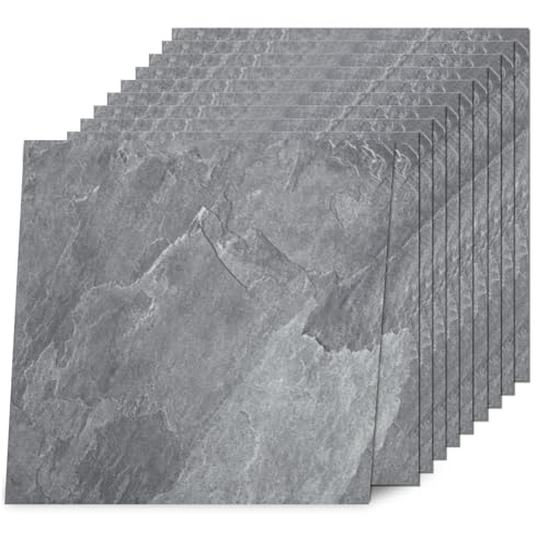 Yipscazo Peel and Stick Floor Tile 32 Sq.Ft Coverage 32-Pack Stone Gray 12' x 12' Vinyl Floor Tiles...