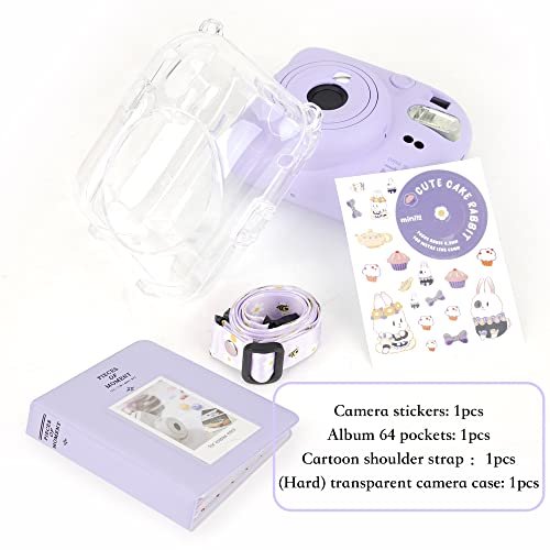 Transparent Camera Case Compatible With Fujifilm Instax Mini 12 Instant Camera - Mini 12 Camera Case, Cute Pattern Shoulder Strap And Pattern Stickers, And 64 Pocket Album (Purple) #TOP1