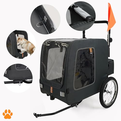 MY DUQUE – Chase 3-in-1 Hundefahrradanhänger bis 30 kg | Faltbarer Hundebuggy für Fahrräder | Inklusive Regenschutz und Anhängerkupplung | Hundewagen für Hundetransport | Schwarz