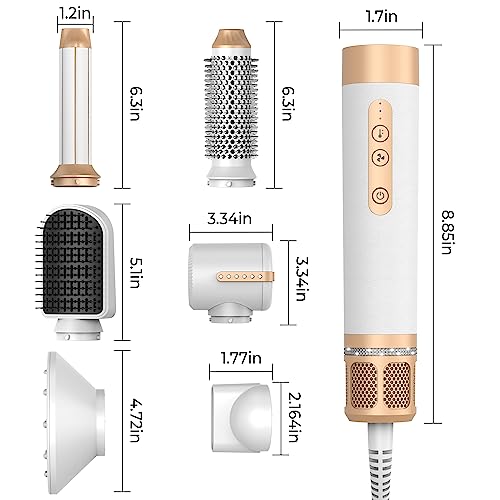 Foto von Airstyler - Haarstyler 7 in 1, Warmluftbürste Set Mit 110000 U/Min Haartrockner, Curly All in One Air Styler, Rundbürstenföhn, Föhn Mit Diffusor, Stylingdüse, Stylingbürsten für Alle Haartypen Weiß