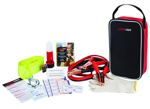 Justin Case Commuter Portable Roadside Emergency Car Kit with Heavy-Duty Jumper Cables & 365-Day Roadside Assistance