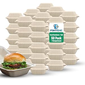 Clamshell Take Out Food Containers [6X6 50-Pack] | 100% Compostable, Microwave & Freezer Safe Meal Prep Containers | To-go Hinged Container Made of Sugarcane Fibers