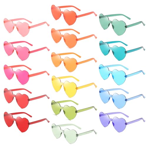 Matcheck 16 Heart Shaped Rimless Sunglasses Transparent Candy Colored Glasses Frameless Party Eyewear for Women