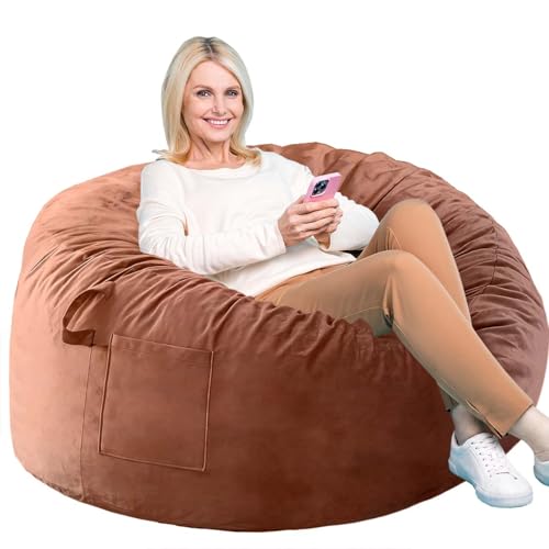 Image of Bean Bag Chairs, Memory Foam Stuffing Bean Bag Chair for Adults /Teens /Kids, Velvet Lazy Sofa Furniture with Removable High-Rebound Memory Foam for Living Room Bedroom College Dorm