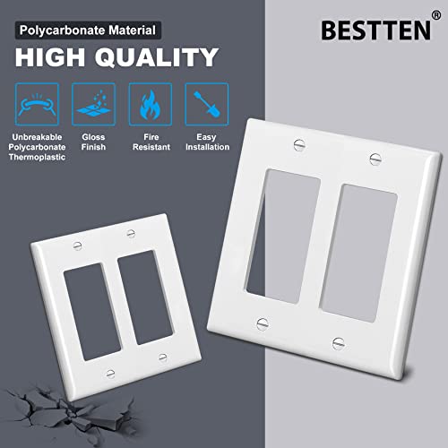 Image of BESTTEN 2 Pack 2-Gang Decorator Wall Plate, Standard Size, UL Listed, White