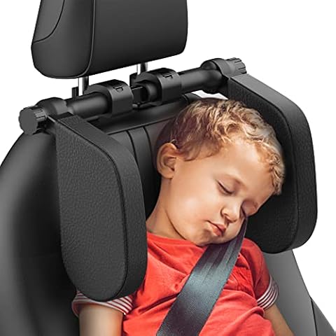 Yoocaa Car Headrest Pillow, Road Pal Headrest, Adjustable Car Seat Head Neck Support, U Shaped Car Sleeping Pillow for Kids & Adults, Only Suitable for Car Seat Headrest with Poles, Black Cover