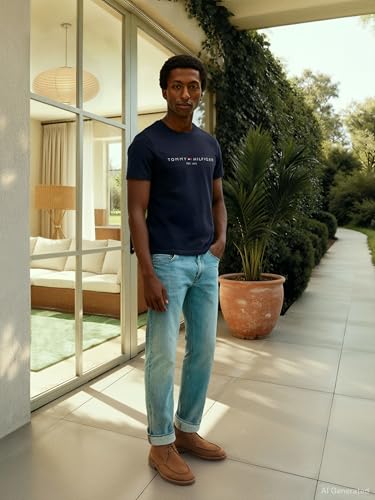 Tommy Hilfiger Herren T-Shirt Kurzarm Core Tommy Logo Rundhalsausschnitt, Blau (Sky Captain), XL – Ansicht 4