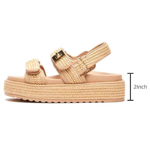 SOVANYOU Raffia Platform Wedge Sandals for Women Comfortable Summer Beach Sandals Open Toe Slingback Platform Sandals with Adjustable Double Buckle2