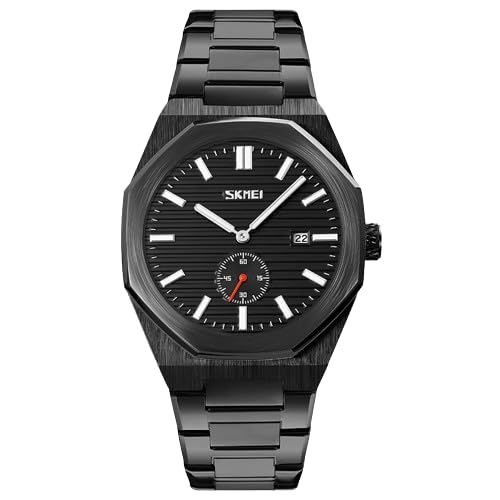 SKMEI Mens Analog Luxury Waterproof Quartz Geometric Round Dial Stainless Steel Watch All-in-one Fashion, Water Resistant, Supply Calendar Week (Black - Black) (B0D1GG26BJ) Amazon Price History, Amazon Price Tracker