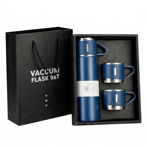 Image of Stainless Steel Hot & Cold Vacuum Flask with Cups | Premium Travel Set