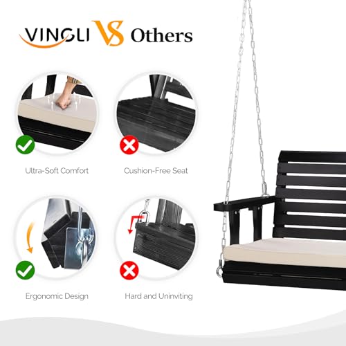 Image of VINGLI 4 FT Heavy Duty Porch Swing with Cushion, 880 LBS Wooden, Black