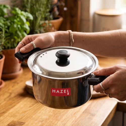 Image of HAZEL Stainless Steel Casserole with Lid 1900 ML | Flat Bottom Milk Tope with Plastic Handles | Induction Compatible Steel Patila | Bhagona with Lid for Cooking
