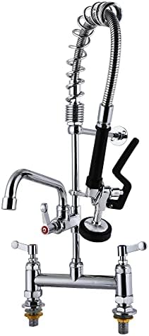 MaxSen 8 Inch Middle Deck Mount Double Deal with Spray Worth Business Pre Rinse Restaurant Kitchen Faucet With Pot Filling Add On Spout (8 Inch Centersize)