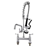 MaxSen Commercial Sink Faucet with Sprayer 8 Inch Center Deck Mount Pre Rinse Faucet 25 Inch Height