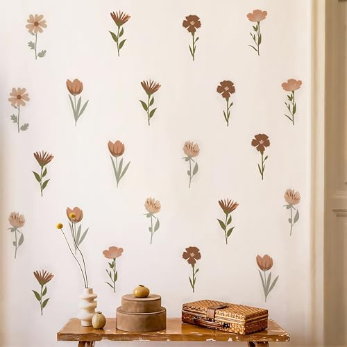 Image of Arawat Flower Home Wall Decor Living Room 12 Sheets / 72 pcs Wall Decals Peel and Stick Aesthetic Wall Stickers & Murals Wildflower Wall Stickers Decor for Bedroom Boho Vinyl Kitchen Wall Murals