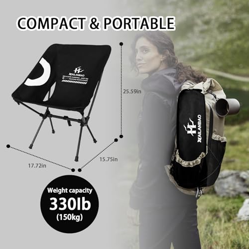 hailanbao Silla de Camping Ultraligera Plegable para Mochilero, Capacidad 300 lb, Negra miniatura 3