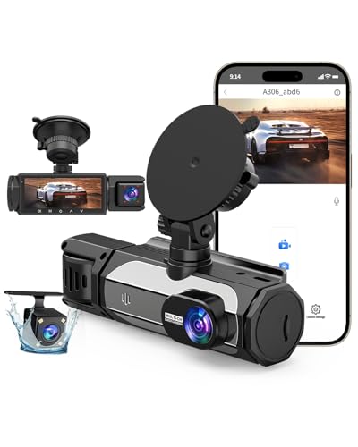 Dash Cam Front and Rear, 1080P Dash Camera for Cars, 3 Channel Car Camera Front Rear and Inside/Back with 32GB Card 5G Wireless WiFi, Loop Recording, Night Vision, HDR, G-Sensor, 24Hr Parking