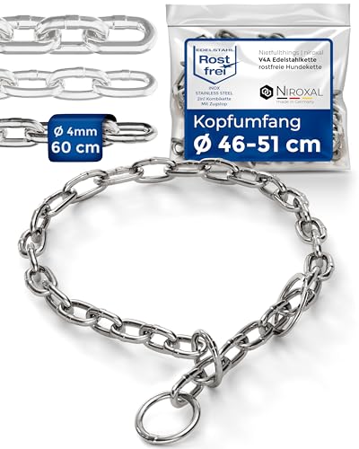Kettenwürger für Hunde mit Kopfumfang 46-51 cm aus Edelstahl V4A Hundekette mit Zugstop Kettenhalsband kurzgliedrig 4mm dick und 60 cm Gesamtlänge