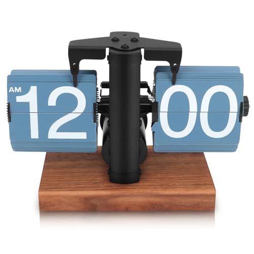 Zerone Flip Clock Vintage, Retro Clock Automatic Turning Battery Operated Mechanical Clock for Home, Office, Retro Restaurant Hotel Decoration (Blue)