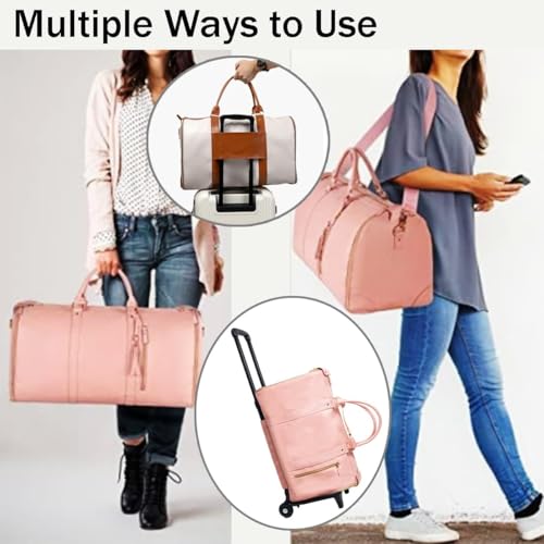 Styleushaven Foldable Travel Bag 2.0, Styleushaven Travel Bag with 360° Smooth Glide Wheels, 2 in 1 Convertible Duffle Bag with Anti-Slip Zippers, Premium PU Leather (Beige,Without Tie Rod)4