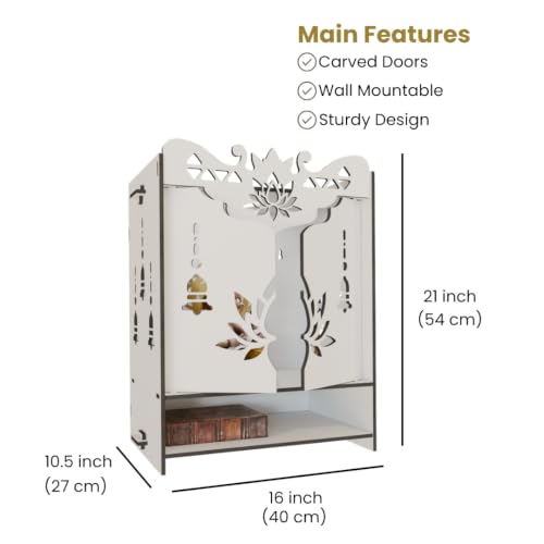 Image of NIVED YAMUNA Engineered Wood Mandir, White | with Spotlight