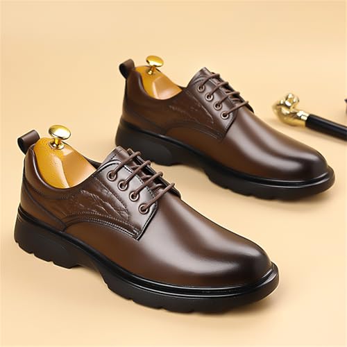 Mens Genuine Leather Lace Up Chunky Heel Platform Oxfords Round Toe Non-Slip Lug Sole Business Formal Dress Shoes for Office Wedding Party Increase Height3