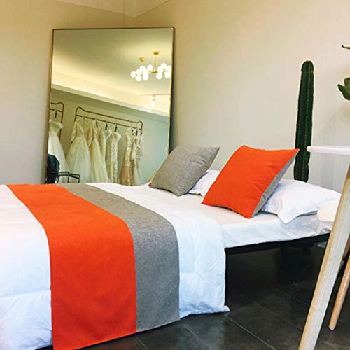 Colorblock Bed Runners Cotton Linen Bedspreads Throws Fashion Bedding Decor Bed Scarf Bed Covers Towel For Hotel Bedroom,Orange-50X240Cm(For 1.8M Bed) #TOP2