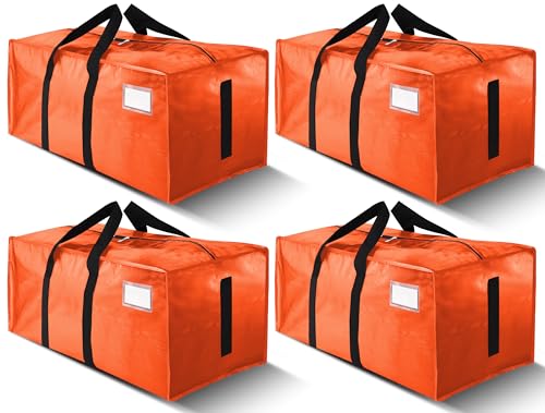 HOMESURE Supports 200lbs Heavy Duty Moving Bags - Strong Zipper & Wrap-Around Handles - Water-Resistant Storage Totes, Durable Alternative to Moving Boxes - 4 Pack - Orange
