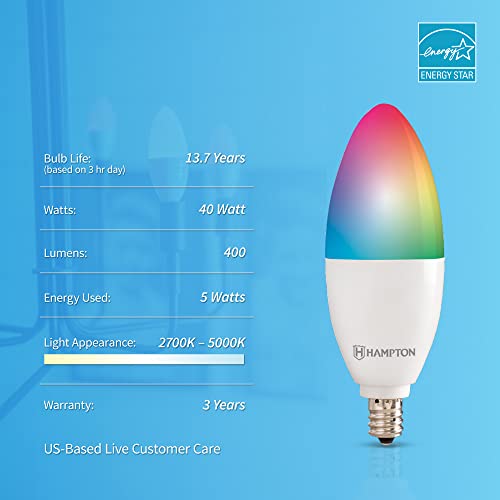 Array By Hampton - Adjustable Full Color Smart Wi-Fi LED Candelabra Bulb, 2 Pack - Full Spectrum Color with Tunable White Light Options by Array by Hampton - Image 5