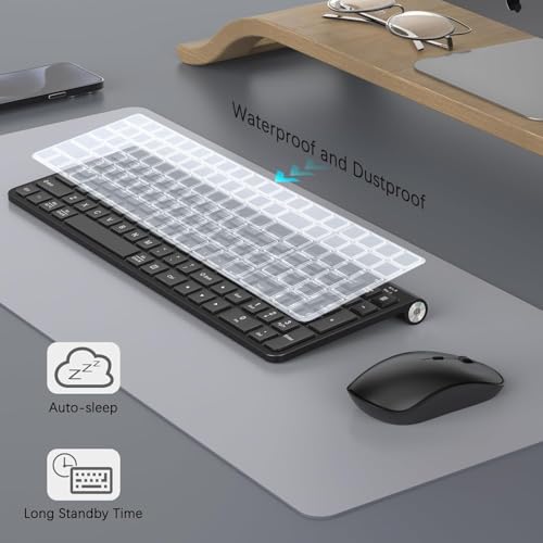 Image of JOYACCESS Wireless Keyboard Mouse Combo, Ergonomic Wireless Keyboard with Adjustable Stand, Type-C Connector,and Waterproof Film Compatible with Win 7 /8 /10, MacBook Pro /Air, Laptop - Black