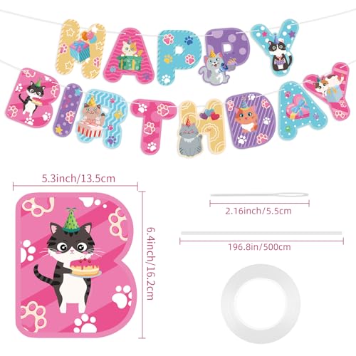 Image of Hooqict Happy Birthday Banner Cat Birthday Decorations Colorful Party Banner Garland Sign for Kids Girls Boys 1st 2nd 3rd Funny Cat Themed Birthday Party Decorations Supplies