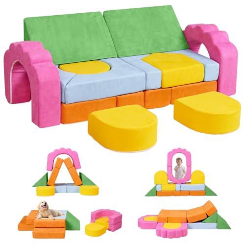 Image of 13-Piece Floral Foam Climbing Blocks for Toddlers,Multicolor | Soft Play Structure for Indoor Crawling & Climbing Play with Washable Cover for Bedrooms, Playrooms, Daycares and Schools