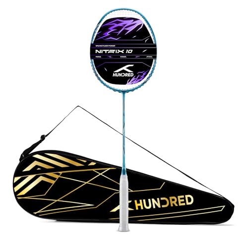 Image of Hundred Nitrix 10 Badminton Racket (Strung) | Carbon Fiber Frame | Head-Heavy Attacking Racket | Flexible Shaft for Powerful Smashes | Max Tension 30 lbs | Full Cover Included