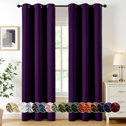 Image of MIULEE Blackout Curtains for Bedroom Living Room 2 Panels, Thermal Insulated Room Darkening Drapes Grommet Noise Reducing Light Blocking Window Treatments 84 Inches Long 40x84 Inch Royal Purple