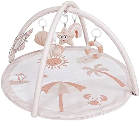 Baby Gym and Infant Play Mat, Sensory and Motor Skill Development Language Discovery Activity Gym, Non Slip Washable Playmats for Babies to Toddlers (Beach Theme)