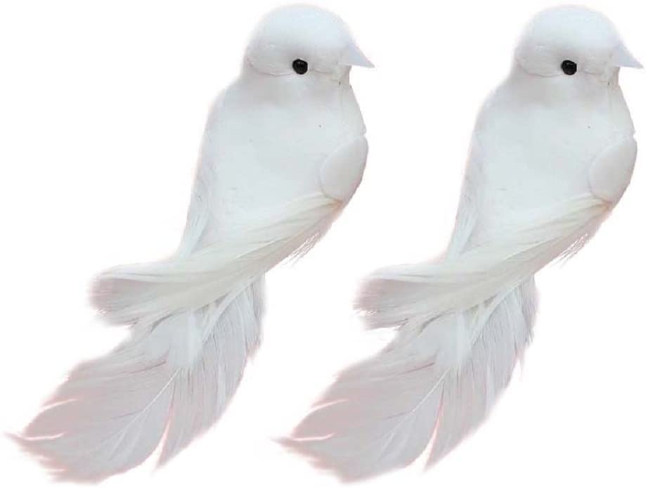 R H LIFESTYLE 2 Pcs Artificial Foam Feather White Birds for DIY Craft Home Decor