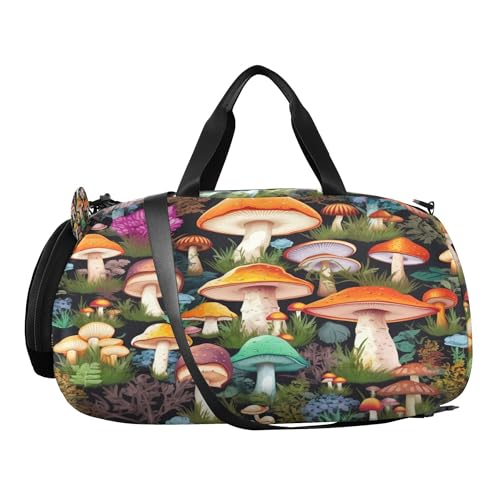 Mushroom Youth Sports & Travel Duffle Bag with Shoe Compartment,Waterproof Gym Bag for Girls and Boys (Overnight Essentials Organizer)2