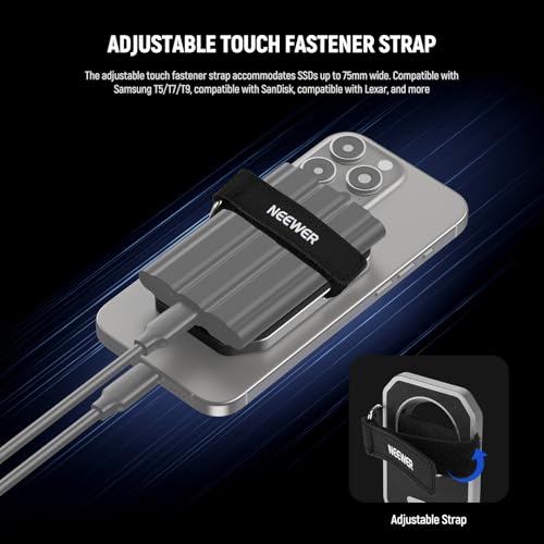 Image of NEEWER Magnetic SSD Mount with Upgraded Touch Fastener, SSD Holder Compatible with MagSafe 16 Pro Max 15 Pro Max 16 Pro 15 Pro for ProRes Video Recording Samsung Lexar SanDisk SSD, PA040