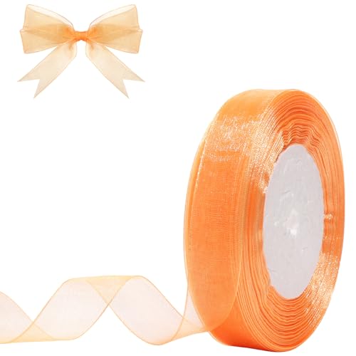 Hiswan Orange Sheer Organza Ribbon for Gift Wrapping 3/4 inch 50 Yards