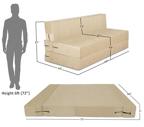 Image of Adorn India Easy 3 Seater Sofa Cum Bed (Alyn Pattern) Size 5' X 6' Ft (Beige Color) (1 Year Warranty)