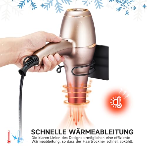 LOXSUN Föhn Halterung, Fönhalter Ohne Bohren, Edelstahl Föhnhalter Wand, Halterung für Fön Aufbewahrung Haartrocknerhalter, Fönhalterung Selbstklebend Föhnhalterungen für Bad (Schwarz)