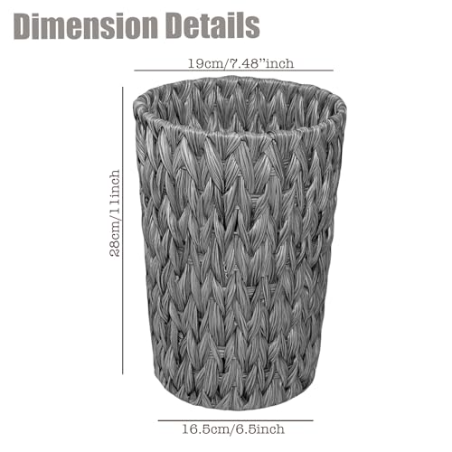 Image of PINXIURY Wicker Waste Basket, Bathroom Trash Can, Small Round Trash Basket, Handwoven Trash Can Rubbish Basket for Bathroom, Bedroom, Home and Offices (Grey)