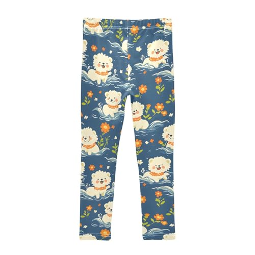 Kawaii Poodle Floral Girls Leggings Soft Stretch Workout Yoga Dance Pants for Kids Casual Tights2